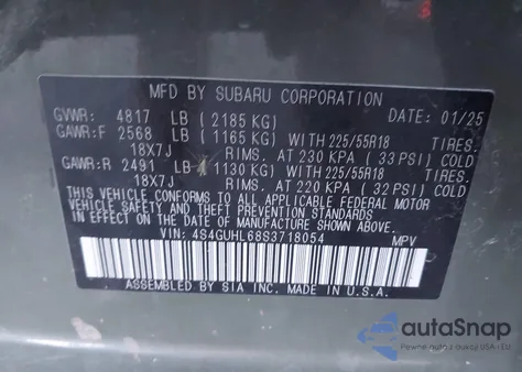 2025 Subaru Crosstrek Limited from USA, damaged, VIN 4S4GUHL68S3718054